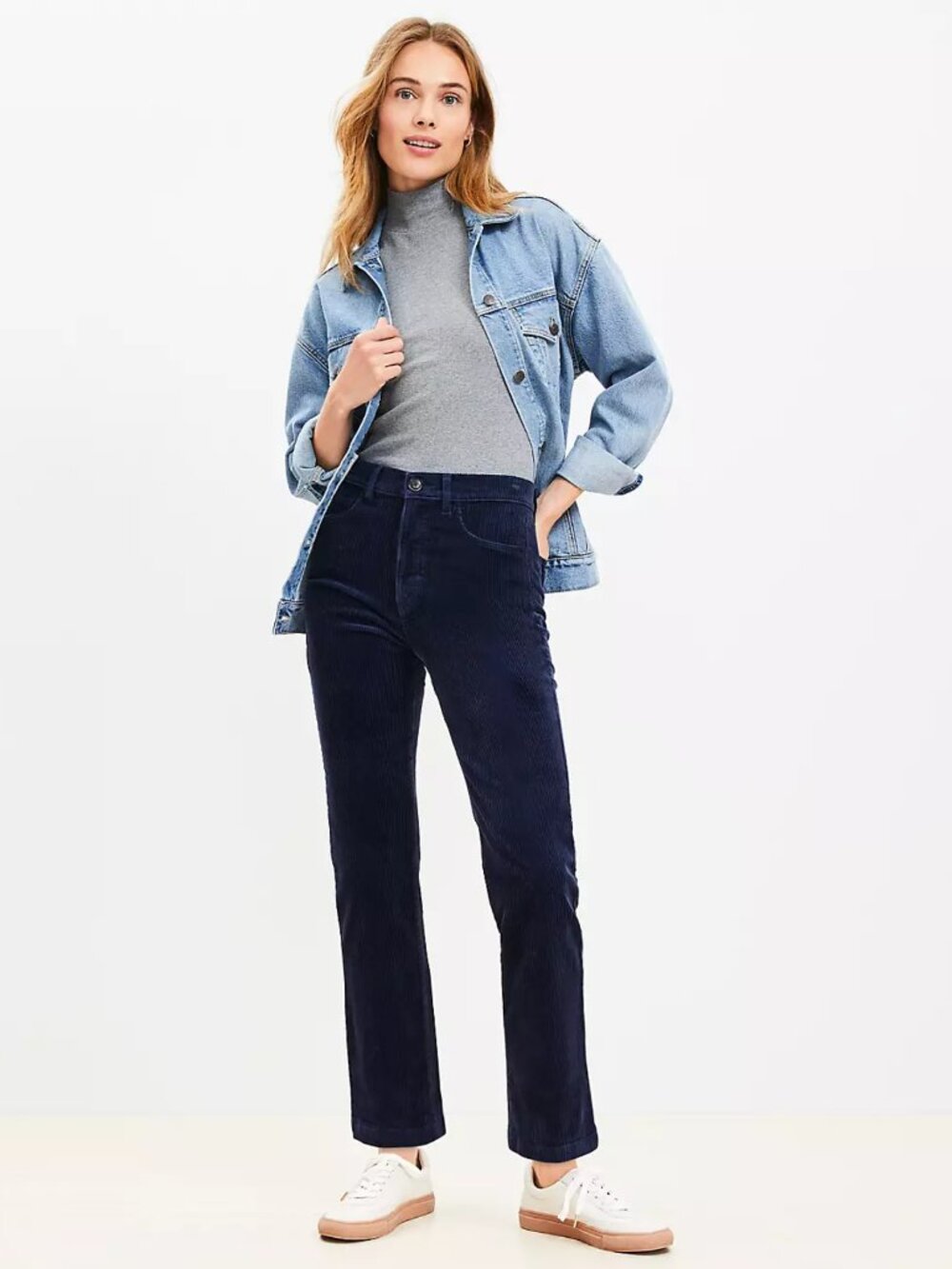 Loft Straight Leg Stretch Corduroy Ankle Pants in Navy - Size 28/6